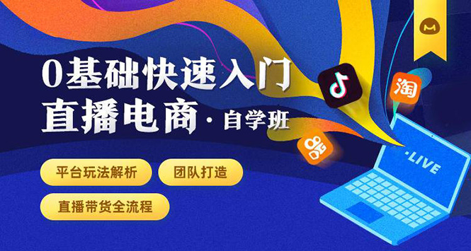 0基础快速入门直播电商课程：直播平台玩法解析-团队打造-带货全流程等环节-比钱轻创