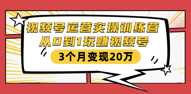 视频号运营实操训练营：从0到1玩赚视频号，3个月变现20万-比钱轻创