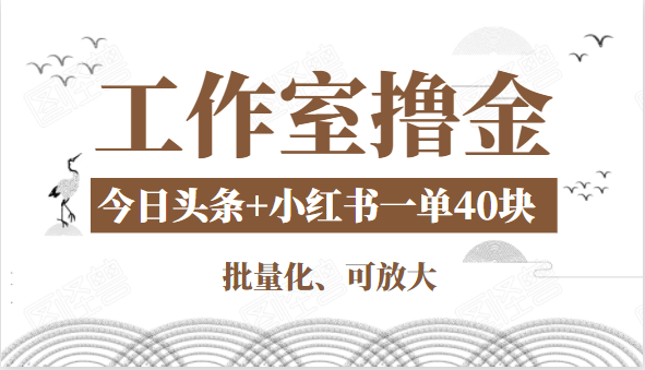 工作室撸金二件套：撸今日头条原创收益+小红书一单利润40块项目-比钱轻创