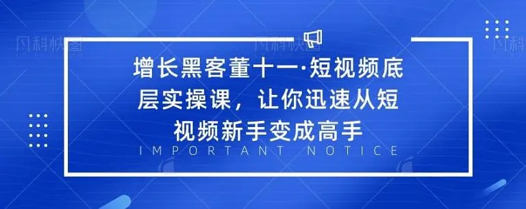 增长黑客董十一·短视频底层实操课，从短视频新手变成高手-比钱轻创