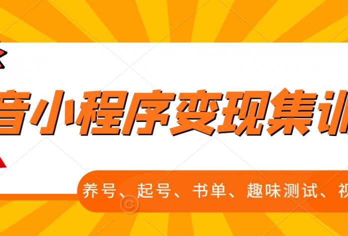 抖音小程序变现集训课，养号、起号、书单、趣味测试、视频剪辑，全套流程-比钱轻创