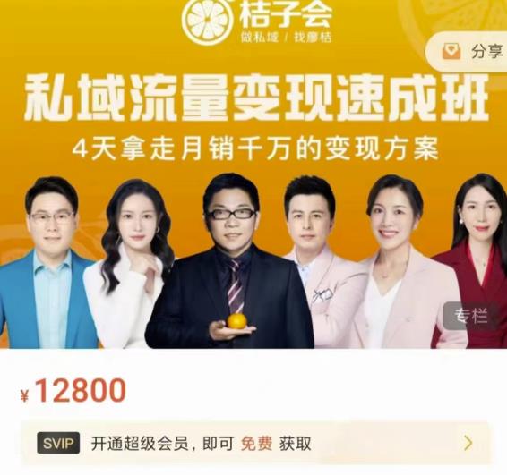 桔子会·私域流量变现速成班，4天拿走月销千万的变现方案 价值12800元-比钱轻创