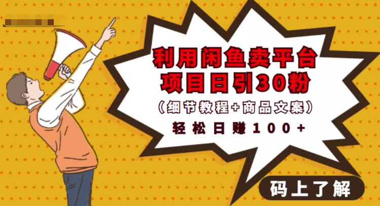 利用闲鱼卖平台项目课程资源日引流30+精准粉丝，轻松日赚100+，积累人脉可实现二次变-比钱轻创