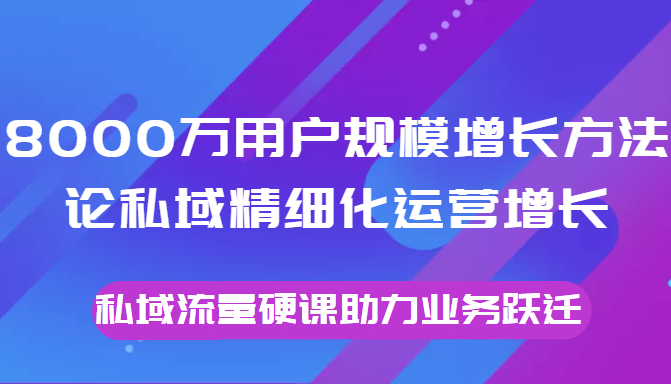 8000万用户规模增长方法论私域精细化运营增长，私域流量硬课助力业务跃迁-比钱轻创
