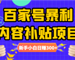 百家号暴利内容补贴项目，图文10元一条，视频30一条，新手小白日赚300+-比钱轻创