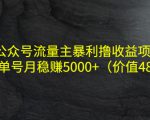 公众号流量主暴利撸收益项目，单人单号月稳赚5000+（价值480元）-比钱轻创