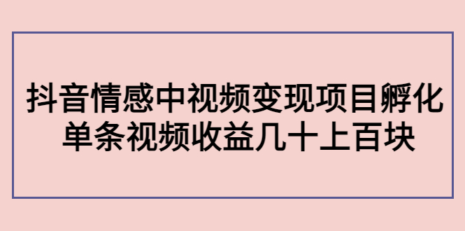 副业孵化营第5期：抖音情感中视频变现项目孵化 单条视频收益几十上百-比钱轻创