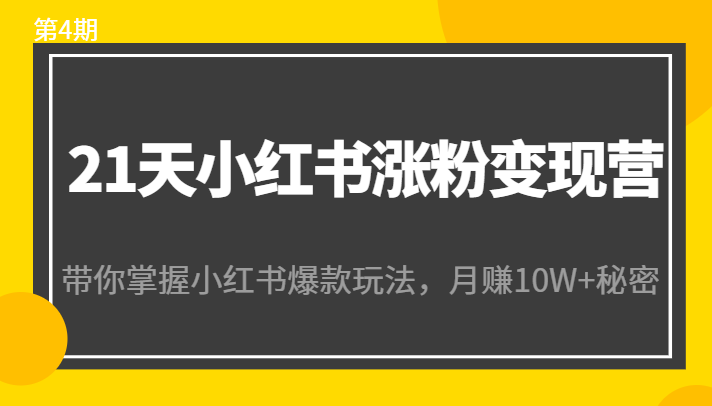 21天小红书涨粉变现营（第4期）：带你掌握小红书爆款玩法，月赚10W+秘密-比钱轻创