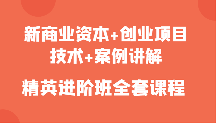 新商业资本+创业项目，技术+案例讲解，精英进阶班全套课程-比钱轻创