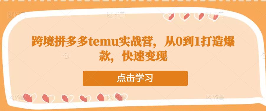 跨境拼多多temu实战营，从0到1打造爆款，快速变现-比钱轻创