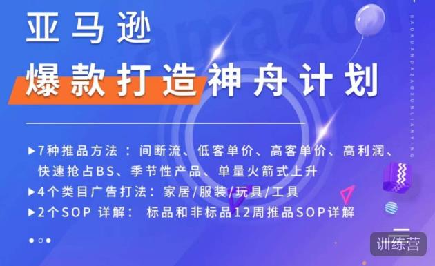 亚马逊爆款打造神舟计划，​7种推品方法，4个类目广告打法，2个SOP详解-比钱轻创
