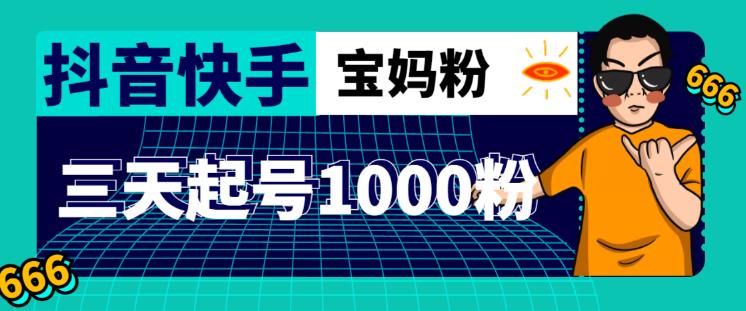 抖音快手三天起号涨粉1000宝妈粉丝的核心方法【详细玩法教程】-比钱轻创