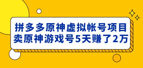 外面卖2980的拼多多原神虚拟帐号项目：卖原神游戏号5天赚了2万-比钱轻创