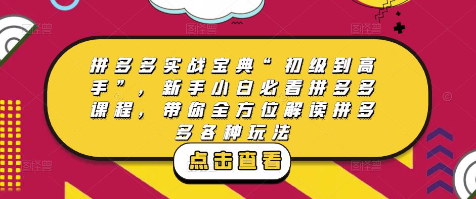 拼多多实战宝典“初级到高手”，新手小白必看拼多多课程，带你全方位解读拼多多各种玩法-比钱轻创