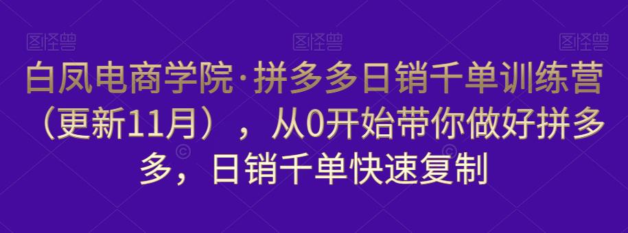白凤电商学院·拼多多日销千单训练营，从0开始带你做好拼多多，日销千单快速复制（更新知2023年3月）-比钱轻创