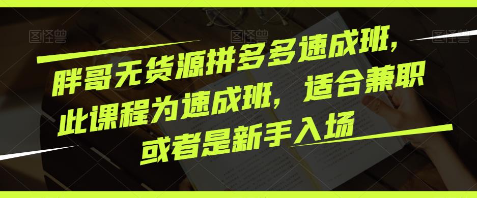 胖哥无货源拼多多速成班，此课程为速成班，适合兼职或者是新手入场-比钱轻创