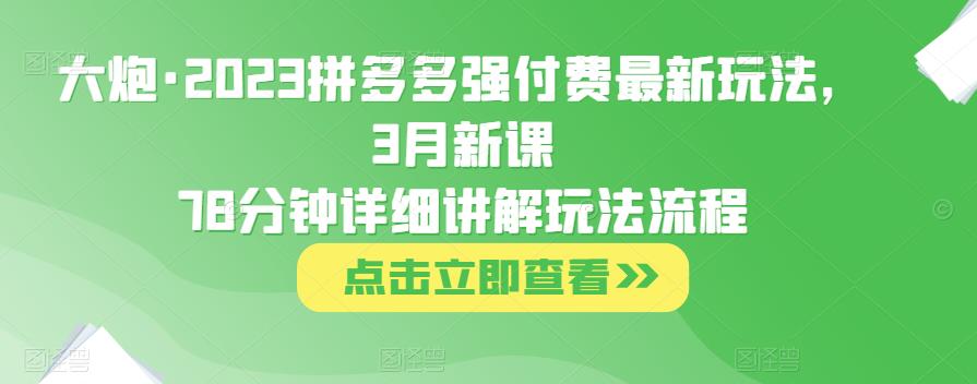 大炮·2023拼多多强付费最新玩法，3月新课​78分钟详细讲解玩法流程-比钱轻创