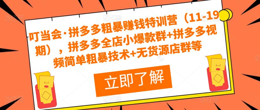 叮当会·拼多多粗暴赚钱特训营（11-19期），拼多多全店小爆款群+拼多多视频简单粗暴技术+无货源店群等-比钱轻创