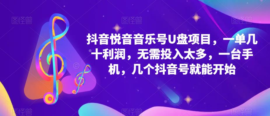 抖音音乐号U盘项目，一单几十利润，无需投入太多，一台手机，几个抖音号就能开始-比钱轻创