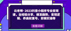 云老师·2023抖音小程序专业变现课，含经验分享、爆发趋势、变现逻辑、养高权重号、剪辑实操等-比钱轻创