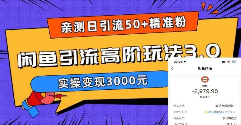 亲测日引50+精准粉，闲鱼引流高阶玩法3.0，实操变现3000元【揭秘】-比钱轻创