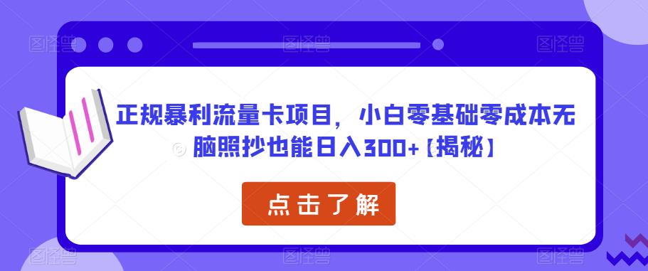正规暴利流量卡项目，小白零基础零成本无脑照抄也能日入300+【揭秘】-比钱轻创