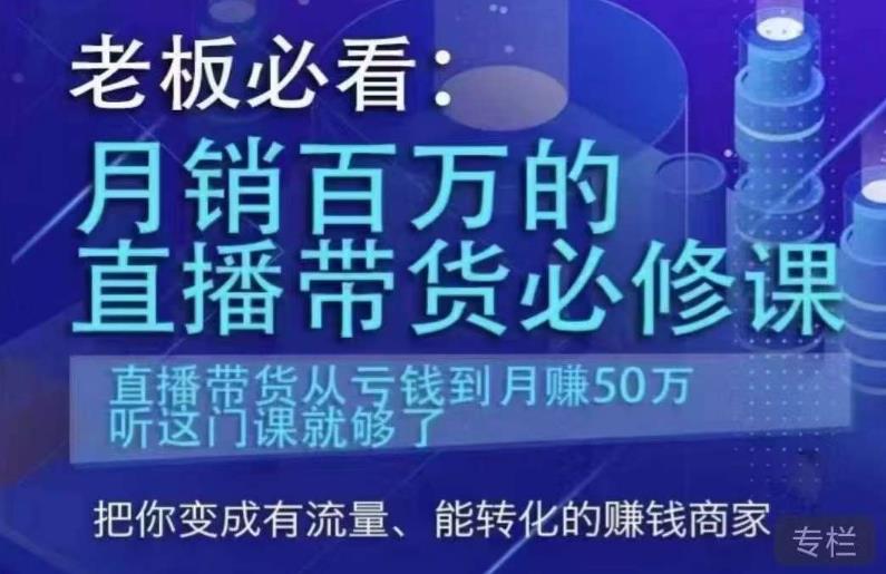 老板必看：月销百万的直播带货必修课，直播带货从亏钱到月赚50万，听这门课就够了-比钱轻创