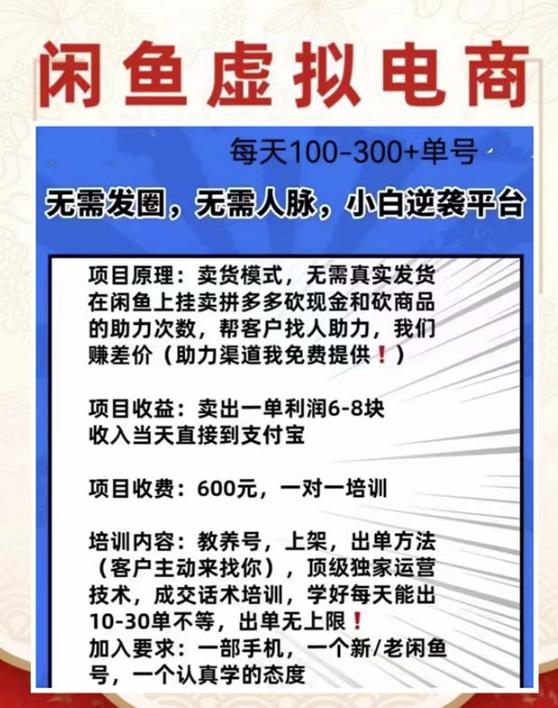 外边收费600多的闲鱼新玩法虚似电商之拼多多助力项目,单号100-300元-比钱轻创