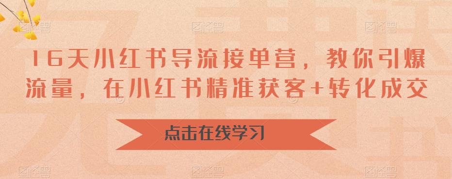 16天小红书导流接单营，教你引爆流量，在小红书精准获客+转化成交-比钱轻创