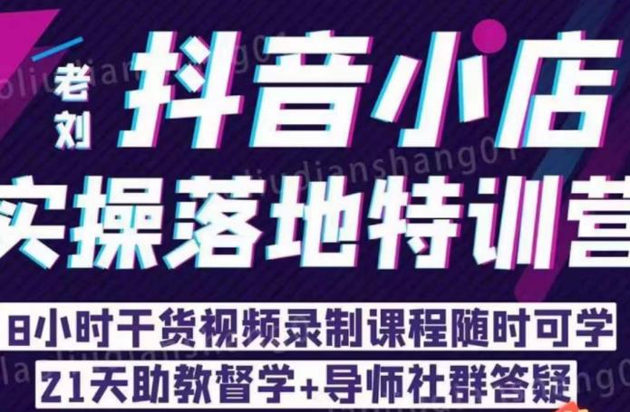 老刘·抖店商品卡流量，​抖音小店实操落地特训营，8小时干货视频录制课程随时可学-比钱轻创