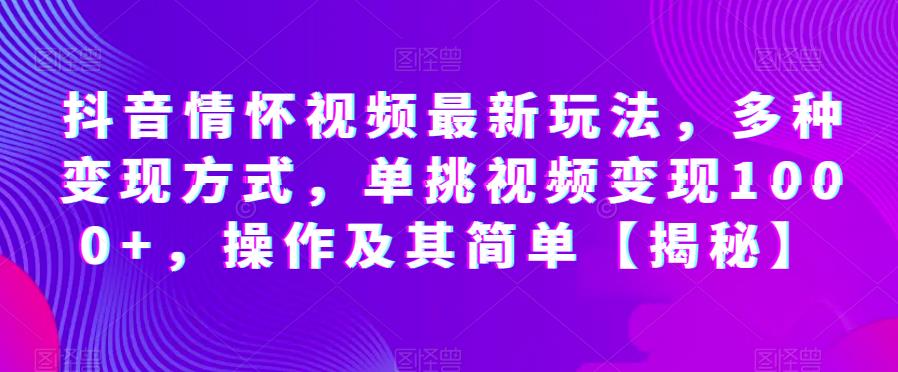 抖音情怀视频最新玩法，多种变现方式，单挑视频变现1000+，操作及其简单【揭秘】-比钱轻创