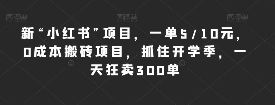 新“小红书”项目，一单5/10元，0成本搬砖项目，抓住开学季，一天狂卖300单【揭秘】-比钱轻创