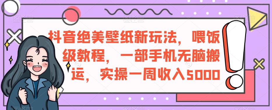 抖音绝美壁纸新玩法，喂饭级教程，一部手机无脑搬运，实操一周收入5000【揭秘】-比钱轻创