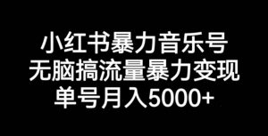 小红书暴力音乐号，无脑搞流量暴力变现，单号月入5000+-比钱轻创