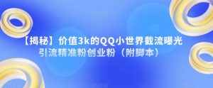 【揭秘】价值3k的QQ小世界截流曝光引流精准粉创业粉（附脚本）-比钱轻创