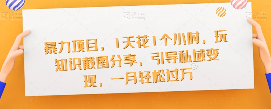 暴力项目，1天花1个小时，玩知识截图分享，引导私域变现，一月轻松过万【截图】-比钱轻创