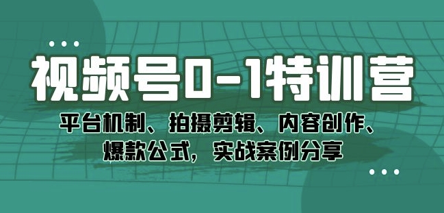 视频号0-1特训营：平台机制、拍摄剪辑、内容创作、爆款公式，实战案例分享-比钱轻创