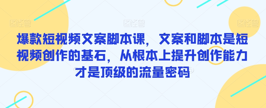 爆款短视频文案脚本课，文案和脚本是短视频创作的基石，从根本上提升创作能力才是顶级的流量密码-比钱轻创