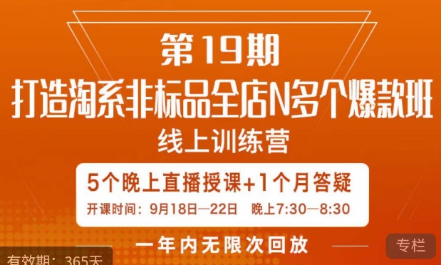 打造淘系非标全店N多个爆款线上课，​5天直播课-比钱轻创