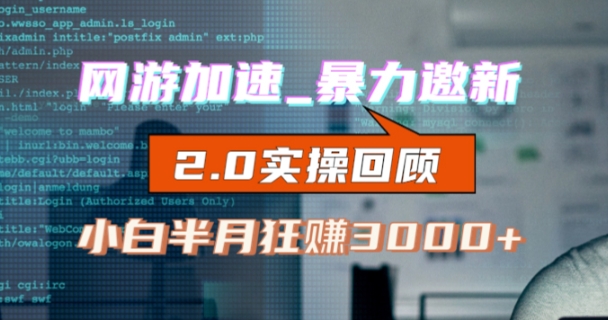网游加速邀新，狂吃提成，适合小白，首月破千（v2.0版教程）【揭秘】-比钱轻创