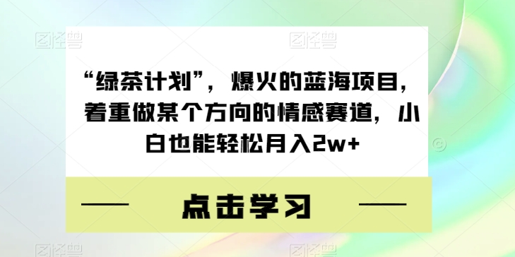 “绿茶计划”，爆火的蓝海项目，着重做某个方向的情感赛道，小白也能轻松月入2w+【揭秘】-比钱轻创