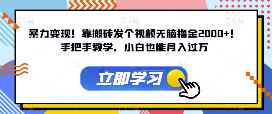 暴力变现！靠搬砖发个视频无脑撸金2000+！手把手教学，小白也能月入过万【揭秘】-比钱轻创
