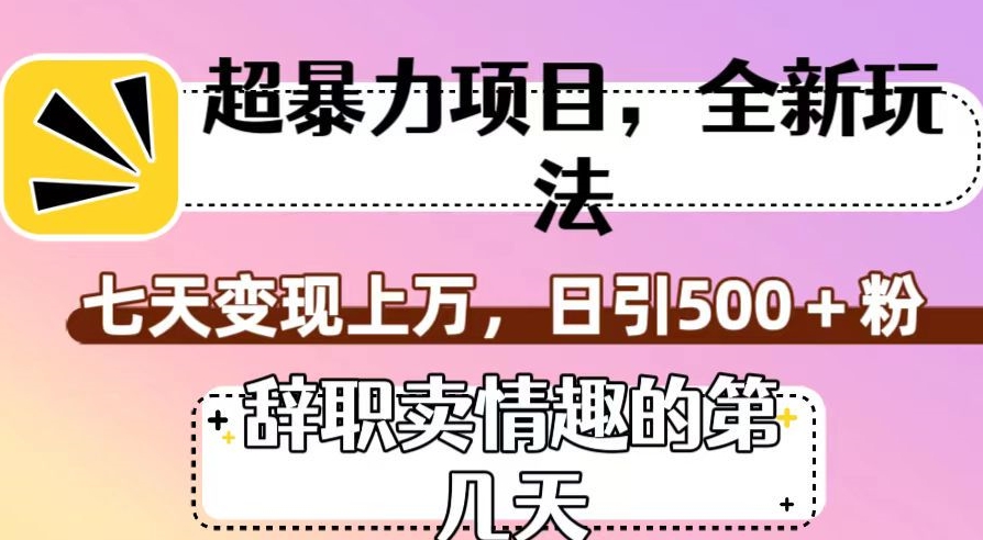 超暴利项目，全新玩法（辞职卖情趣的第几天），七天变现上万，日引500+粉【揭秘】-比钱轻创