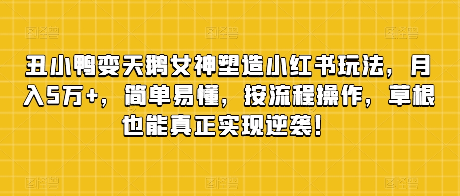 丑小鸭变天鹅女神塑造小红书玩法，月入5万+，简单易懂，按流程操作，草根也能真正实现逆袭！-比钱轻创