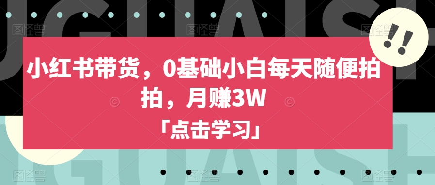 小红书带货，0基础小白每天随便拍拍，月赚3W【揭秘】-比钱轻创