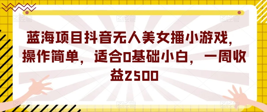 蓝海项目抖音无人美女播小游戏，操作简单，适合0基础小白，一周收益2500【揭秘】-比钱轻创