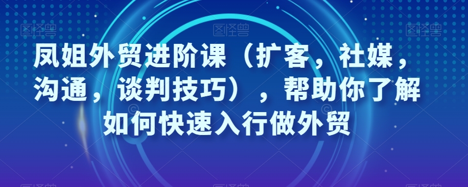 凤姐外贸进阶课（扩客，社媒，沟通，谈判技巧），帮助你了解如何快速入行做外贸-比钱轻创