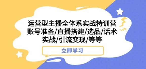 运营型主播全体系实战特训营，账号准备/直播搭建/选品/话术实战/引流变现/等等-比钱轻创