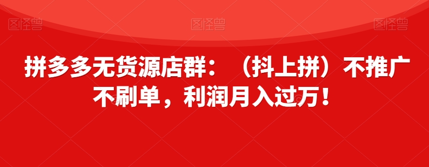 拼多多无货源店群：（抖上拼）不推广不刷单，利润月入过万！【揭秘】-比钱轻创