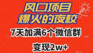 全网首发，爆火的夜校，7天加满6个微信群，变现2w+【揭秘】-比钱轻创
